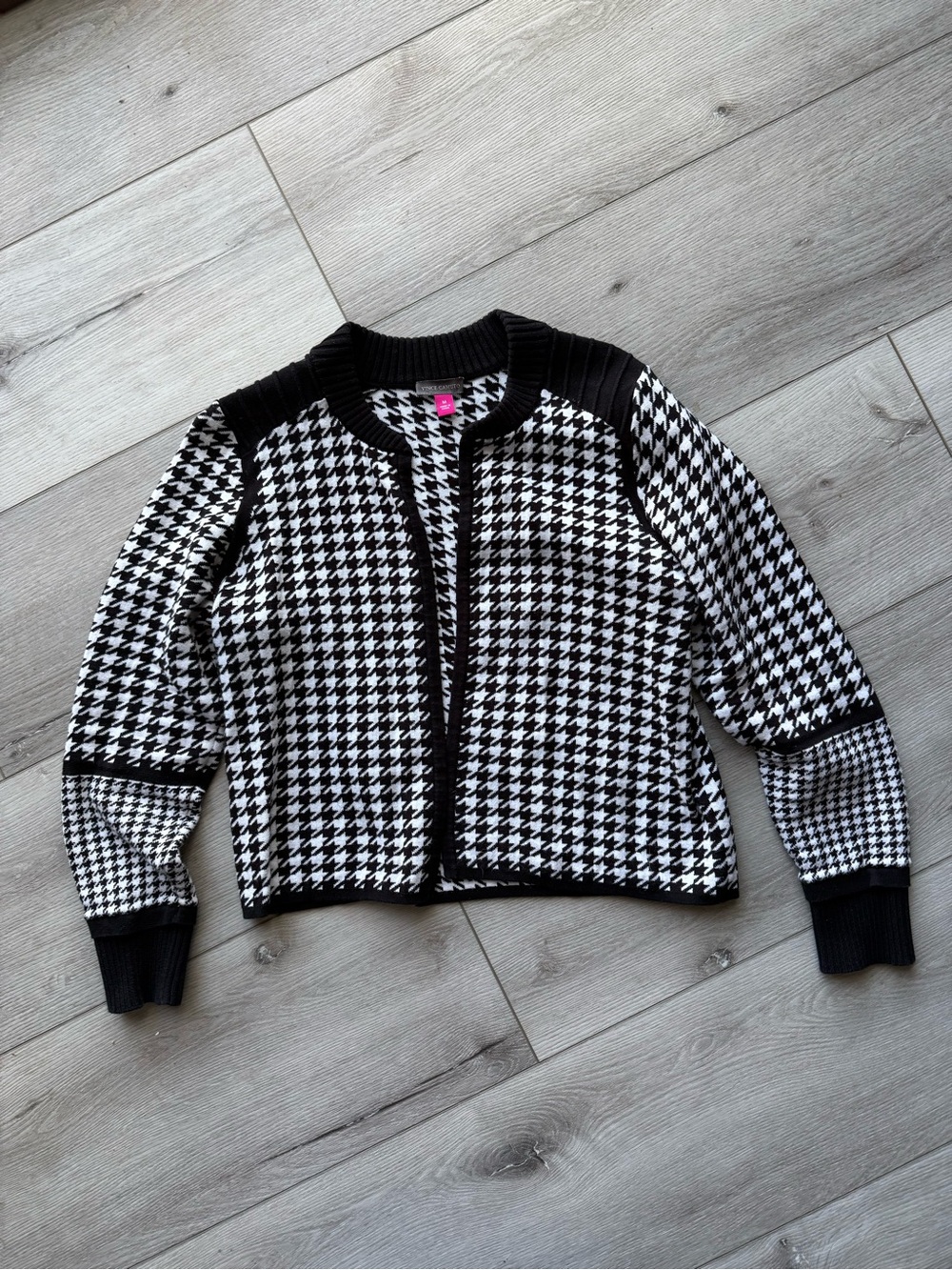 Vince Camuto Black and White Houndstooth Knit Jacket